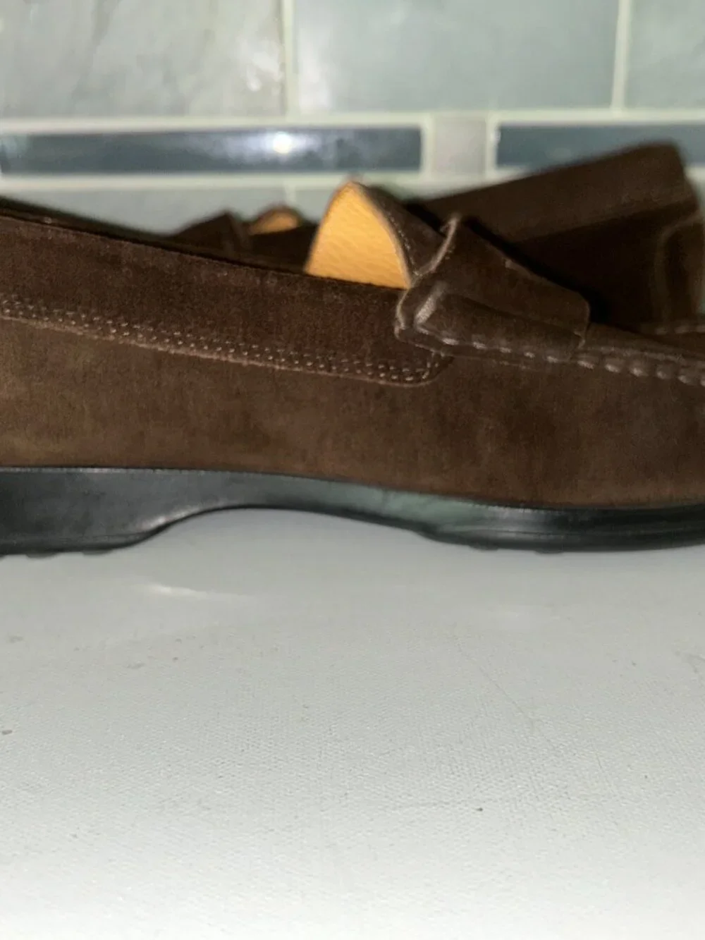 Barneys New York Men's 10.5 Brown Sued Penny Loafers style 2241